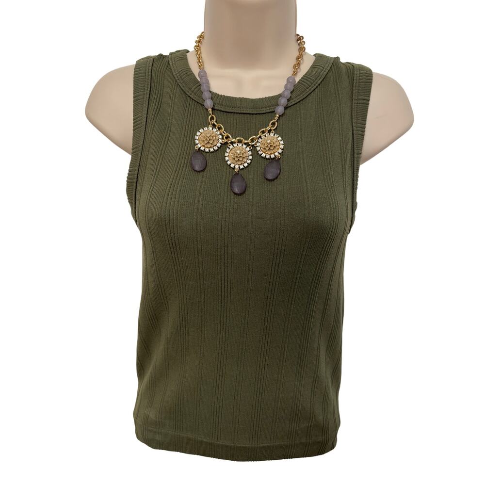 Plunder Women's Vintage Floral Gold Chain Lavender Stone Beaded‎ Necklace Spring